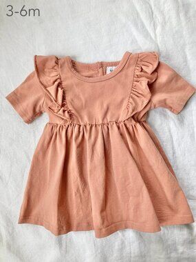 💙2/$25 Mebie Baby 3-6 Months Baby Salmon Pink Ruffle Dress Summer Fall Girlhood